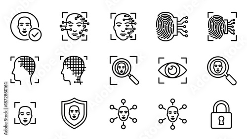 Collection of Simple Line Icons Representing Security and Identity.