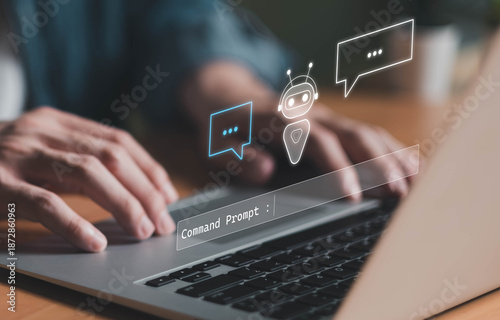 Fotografi Business person using AI command with smartphone to create voice prompt for process automation without typing