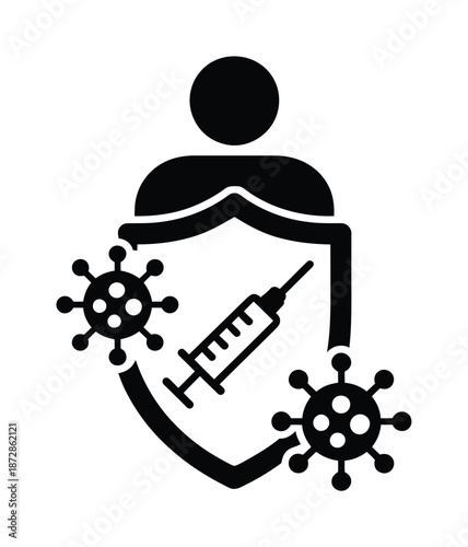 Vector illustration of person protected by vaccine against virus strains