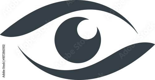 A minimalist vector icon featuring a stylized eye with a crescent moon shape, symbolizing insight and perception