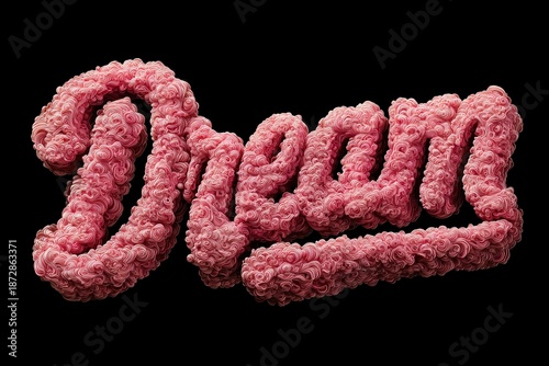 Dream Typography: The word Dream spelled out in a unique and captivating font, with a soft texture, set against a dark background, evoking a sense of creativity and thought.