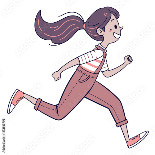 Happy girl running sideways glance pose playful expression