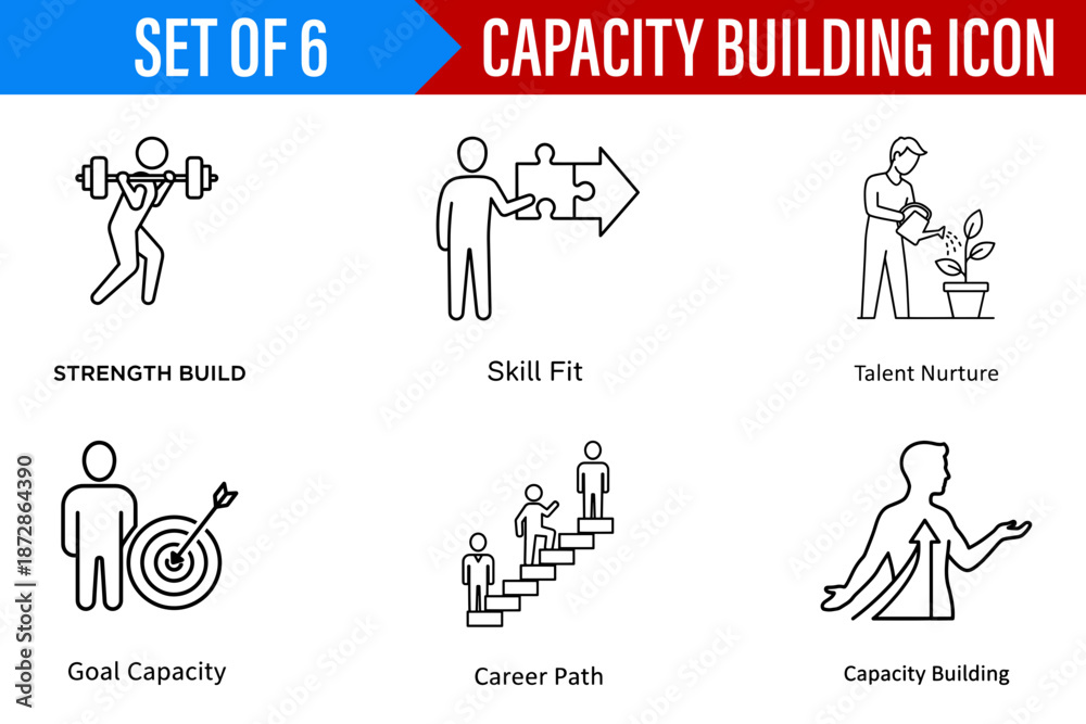 Fototapeta premium Conceptual Minimalist Line Art Icons for Professional Development and Personal Growth Illustrating Capacity Building and Skill Enhancement