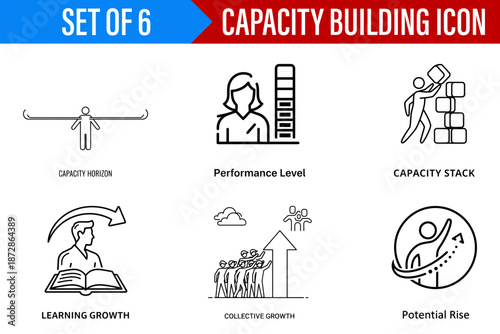 Inspirational and Professional Line Art Illustration Set for Capacity Building and Skill Growth