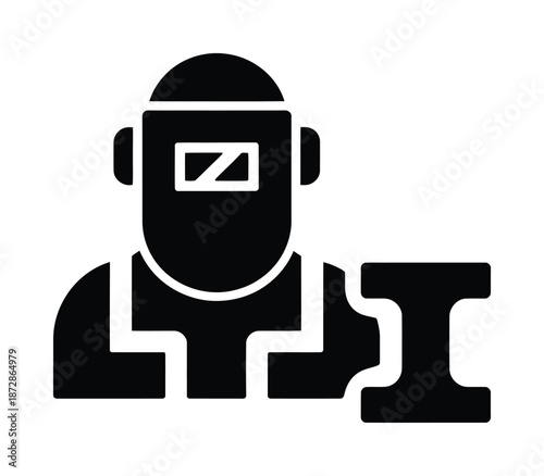 Black and white vector icon of a welder wearing protective mask