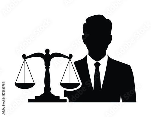 Εκτύπωση καμβά Silhouette of businessman and scales of justice vector icon representing law