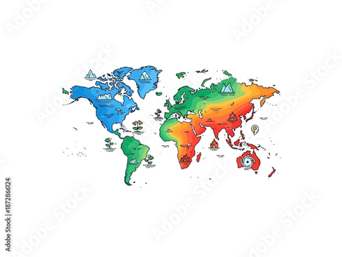 World Map with Weather and Climate Data A Colorful and Informative Illustration