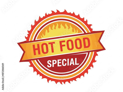 Hot food special sign with flame design and banner with advertising