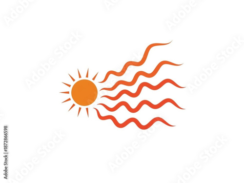 Vibrant orange sun with wavy rays on white background symbolizing heat