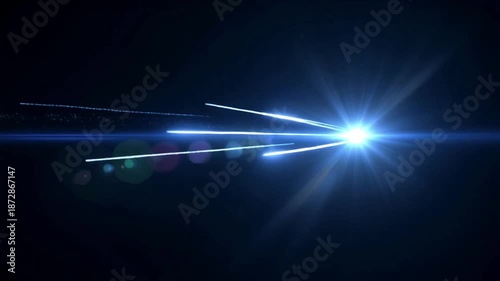 A bright firefly shooting star streaks across a dark transparent background with a vibrant core flare