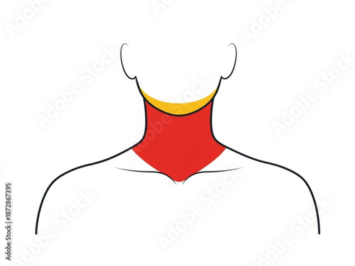 Illustration of a human neck with a highlighted thyroid gland in red