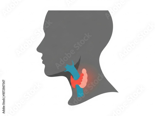 Sore throat illustration of human head silhouette with inflamed tonsils