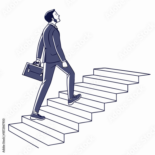 Man in business suit climbing stairs with briefcase 1