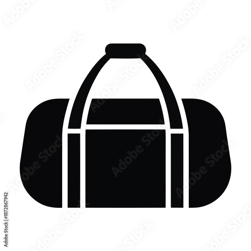 Black and white vector illustration of a duffel bag with handles