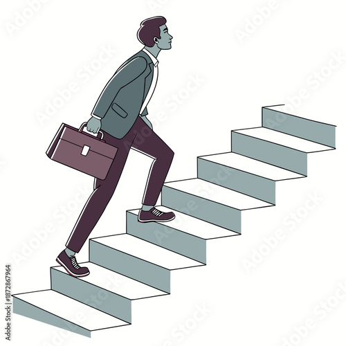 Businessman climbing stairs with briefcase suit 2