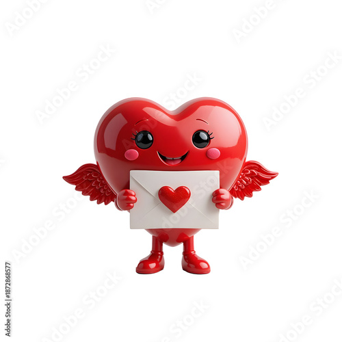 Wallpaper Mural Adorable 3D Red Heart Character with Angel Wings Holding a Valentine Love Letter Envelope Torontodigital.ca