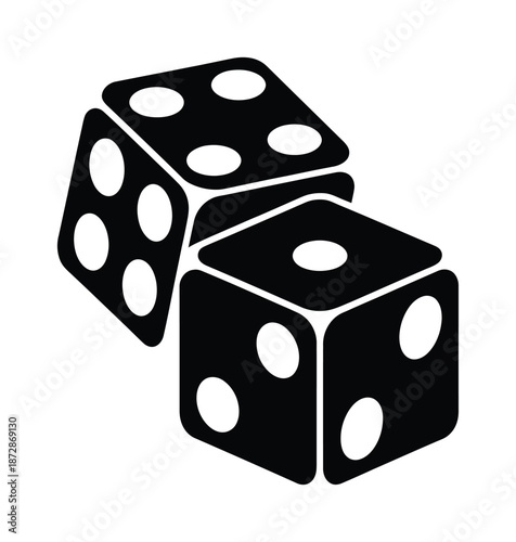 Black vector dice image showing two faces with five and four dots