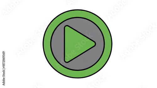 A green play button icon on a gray background with a simple design