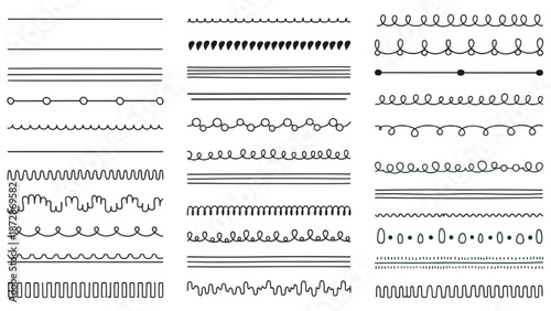 Collection of various black and white line patterns and textures on a white background
