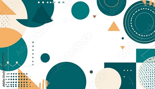 A vibrant graphic illustration featuring geometric shapes in teal and orange on a white background from a straightforward viewpoint