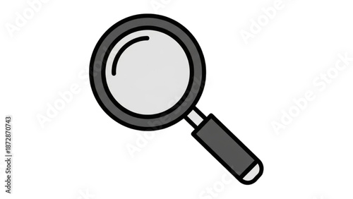 A magnifying glass is being used to examine something closely on a plain white background.