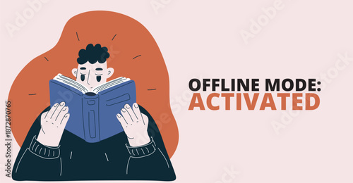 Cartoon vector illustration of a man opening a book reading, symbolizing knowledge and learning