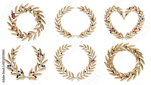 Golden Laurel Wreaths and Olive Branch Designs with Berries