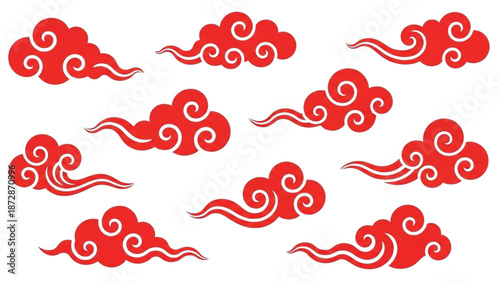 A Collection of Stylized Red Clouds on a White Background