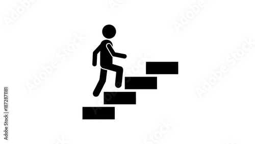 A black stick figure climbing up a set of stairs