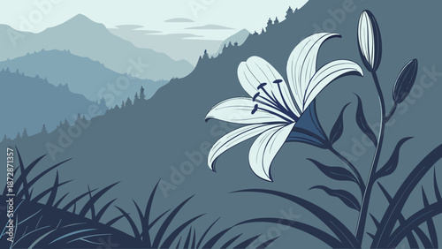Elegant lily blooming amidst the mountain landscape
