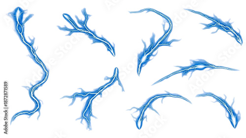 Dynamic Collection of Blue Lightning Bolts and Electric Sparks, Illustrating Power and Energy Concepts