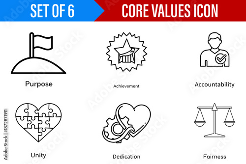 Minimalist Core Values Icon Collection Clear Outline Graphics for Business and Personal Development