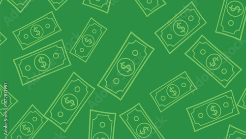 Money Pattern With Dollar Bills On Green Background For Finance, Banking, Or Marketing Projects