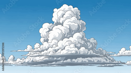 Dramatic Cumulonimbus Clouds Ascending in a Clear Blue Sky, Digital Art
