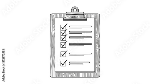 Checklist clipboard with completed tasks marked by checkmarks, simple vector illustration