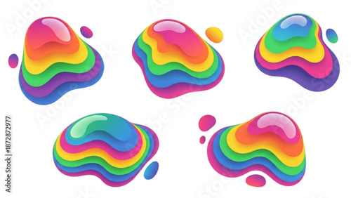 Vibrant abstract liquid shapes in a rainbow of layered colors, perfect for modern graphic design backgrounds and creative art projects