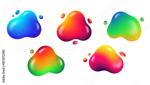 Abstract liquid blobs with vibrant color gradients and small bubbles