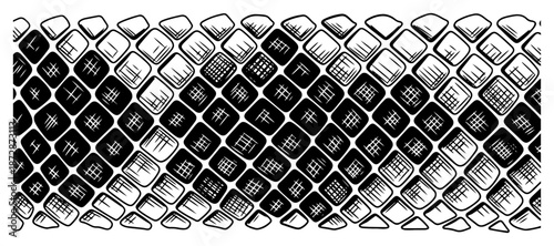Abstract reptile skin texture with repeating scales pattern in black and white