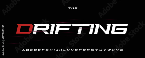 Speed Drifting Font Logo Alphabet Vector Fast Dynamic Letters Typography, Sport Typographic Design for Race Title Text, Typo Poster Headline, Type Symbol Logotype, Sans Serif Fonts. Vector Typeface