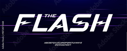 Flash Electro Font Logo Alphabet Vector Dynamic Letters Modern Typography, Electricity Typographic Design Title Text, Race Poster Headline, Type Symbol Logotype, Sans Serif Fonts. Vector Typeface.