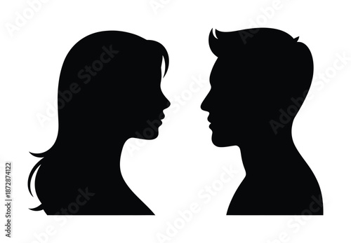 Black vector silhouettes of a man and woman facing each other