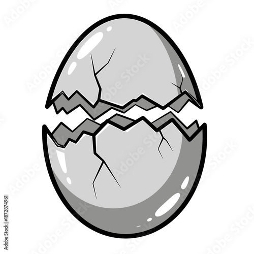 Cartoon Style Cracked Rock Egg Hatching Ready Stone Shell Isolated Clip Art Graphic Design