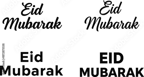 Eid Mubarak typography set with script and bold lettering styles for Islamic greeting cards, posters, and festive designs