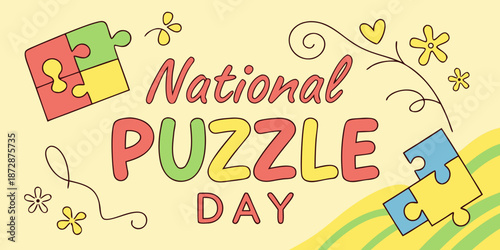 National Puzzle Day colorful cartoon style illustration