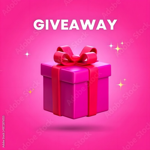 Exciting giveaway announcement with a vibrant pink gift box and festive sparkle