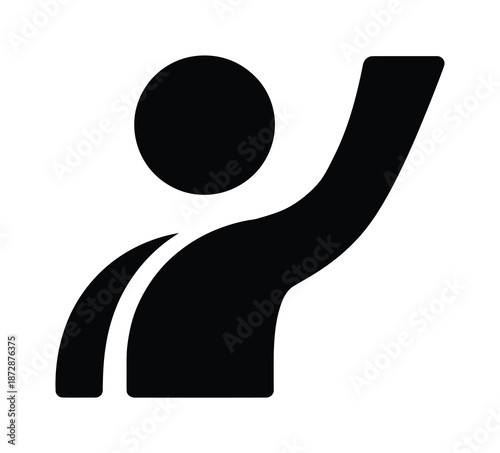 Black vector silhouette of person raising hand with confidence for attention
