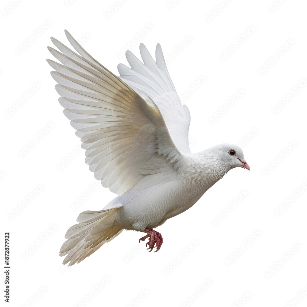 Fototapeta premium White Dove Flying Isolated Black Background