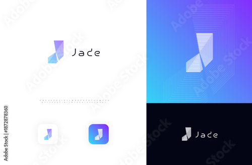 Line Geometric Logo Letter J Monogram Concept Design for Digital Science Architect Technology Startup Business Identity Branding Emblem Label with Modern Sans Serif Font Alphabet. Vector Illustration