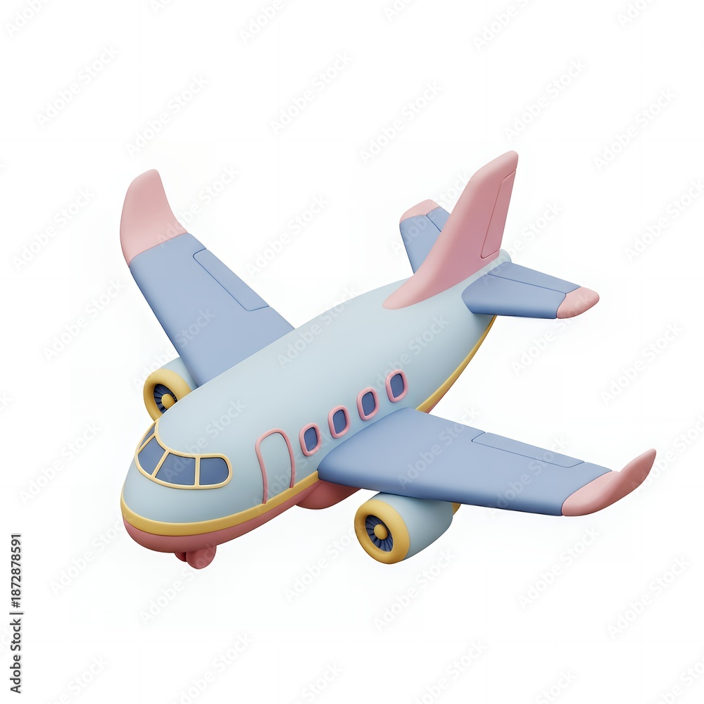 Naklejka premium Cute 3D Pastel Airplane Toy Illustration Isolated on White Background.