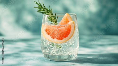 Refreshing Gin and Tonic Cocktail with Grapefruit and Rosemary Garnish.